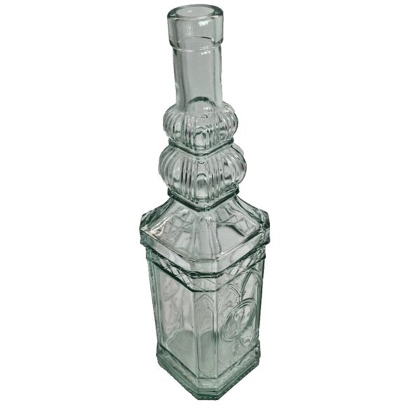 Vintage Old Green Glass Coloured Bottle Gothic Arches Decanter Apothecary - Picture 7 of 7